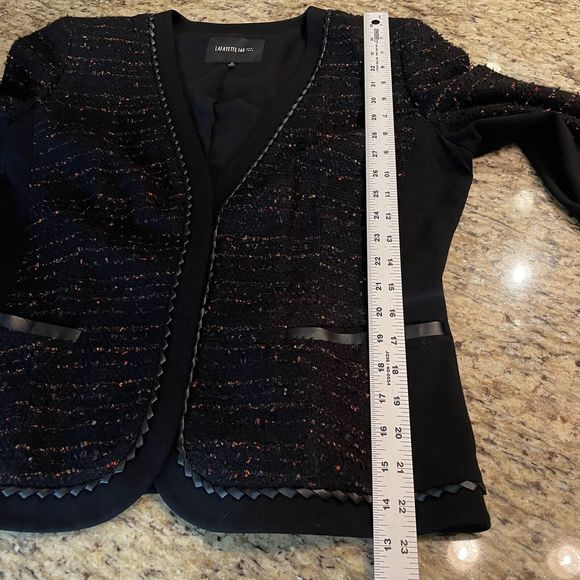 Lafayette 148 New York Black Textured Tweed Snap Up Blazer Jacket 10 Classic - Picture 10 of 10